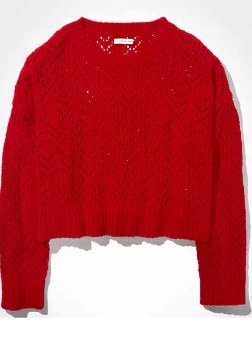 American Eagle Outfitters Red Open-Knit Crewneck Sweater